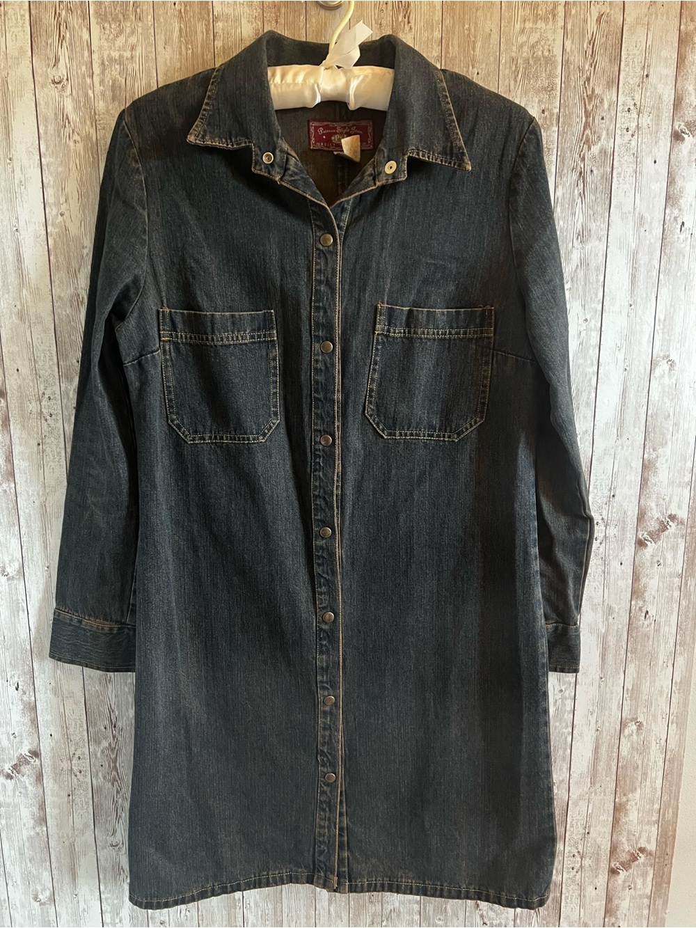 Picasso Style Jean Vintage Denim Shirt Dress Button Down Western 90’s Large